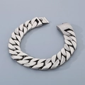 Detail of 31mm bold silver stainless steel Cuban link chain with vintage matte finish - Antique Silver