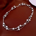 Double-layered necklace with dark grey faux pearls and silver beaded chains - 51# Necklace-Silver-Multi-layer