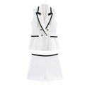 Completo donna 2 pezzi gilet bianco senza maniche e pantaloncini con bordi neri - XS / Completo Gilet e Pantaloncini