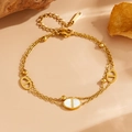 Double-layered 18k gold plated stainless steel necklace with white shell inlay pendant - Gold White Shell Pig Nose Bracelet (L312)