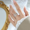 Minimalist silver open ring with geometric hollow rhombus pattern and beaded edge detail - US 7 / Steel