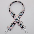 Adjustable 38mm wide geometric woven shoulder strap with pink and blue pattern - Style 648 Silver Hook