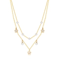 Collana dorata a due strati con perle bianche e ciondoli a forma di fiori a cinque petali - Collana (2456)