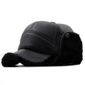 Cappello invernale termico in pelle da uomo con calda fodera in ecopelliccia nera - Regolabile / 01 Nero