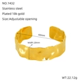 Adjustable 18K gold plated stainless steel cuff bracelet with hammered wavy texture - Gold