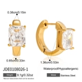 Golden stainless steel zircon earrings with square cut stone and size specifications - Square Cut Gemstone Style (JDE0108026-1)