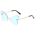 Fashion rimless butterfly sunglasses with blue lenses and slim golden metal temples - Gold Frame Blue Lenses