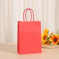 Detail of red kraft paper gift bag with woven handles and decorative sunflower - 15x11x6cm Matching Handle / Red