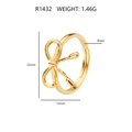 Schema tecnico con dimensioni e peso dell'anello dorato a forma di fiocco - Anello Aperto Placcato Oro 18k