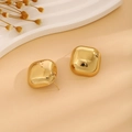 Minimalist square curved gold stud earrings with a high-polished metallic finish - E6204-35-Arched Square