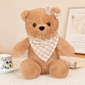 Brown curly plush teddy bear with plaid scarf and bow tie in a warm lifestyle setting - Light Coffee Bandana / 20cm