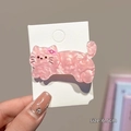 Pince à cheveux chat rose à texture marbrée avec nœud rose taille 6,5 cm - Chat Rose / Sans Carte
