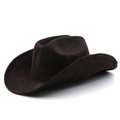 Classic dark brown suede western cowboy hat with decorative stitched brim on white background - M (56-58cm) Adjustable / Coffee