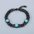 Gold-plated Cuban chain bracelet with hexagonal turquoise stones and lobster clasp - Black Turquoise Style (KB184842-AQ)