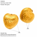 Detail showing dimensions of heart-shaped gold-plated stainless steel earrings with hammer texture - Irregular Lava Heart (SE482G)