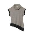 Sleeveless houndstooth top for women with black lace trim and asymmetrical hem - XS / Black and White Houndstooth