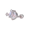 Star and moon stud earring with iridescent opal stone and screw ball back in silver - Planet (K-367)