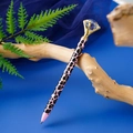 Pink leopard print metal ballpoint pen with a large crystal diamond top on wood base - Pink Leopard