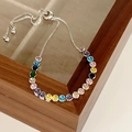 Bracelet bolo ajustable en argent S925 avec zircons multicolores et billes fines - Argent Vibrant Pavé