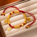 Traditional Chinese red rope bracelet with gold beads and fortune pendant in jewelry box - L269-8 Lucky Blessing