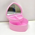Pink heart-shaped double-layer jewelry storage box with built-in mirror for kids - Light Pink