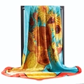 Foulard quadrato in seta con stampa girasoli di Van Gogh su fondo blu - 90*90cm / Nuova Pittura a Olio