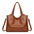 Dark brown retro oil wax leather tote bag with silver buckles and adjustable strap - 9001 Brown