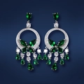 Elegant emerald cubic zirconia butterfly tassel drop earrings with silver finish jewelry - Earrings (Clip) / Silver-Green