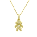 Close-up of gold-plated bear pendant necklace with micro-pave zircons and heart center - Bear-White Heart