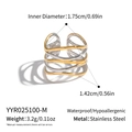 Detail view of wavy stainless steel ring with dimensions and waterproof features - Two-tone Gold and Silver Style (YYR025100-M)