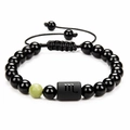 Detailed shot of Scorpio constellation black agate beaded bracelet with adjustable cord - Scorpio