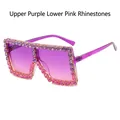 Oversized square sunglasses with purple and pink gradient lenses and rhinestone frame - Purple and Pink Rhinestones