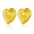 Golden heart-shaped stud earrings with premium textured ribbed finish for women - 3D Diagonal Ripple Heart