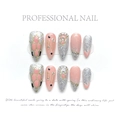 Detail of handmade cat-eye press-on nails with silver glitter and rhinestone accents - Extra Small (XS) / Pink Silver Snake Check (19-Snake Head Lattice)