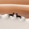 Minimalist black stainless steel dachshund stud earrings with a hollow heart cutout - Dachshund with Heart (782) / Black