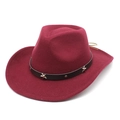 Classic wine red wool felt western cowboy hat with star studded leather band - M (56-58cm) / Burgundy
