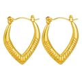 Golden V-shaped stainless steel earrings with textured horizontal grooves and snap closure - Horizontal Grooved V-Shape