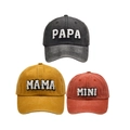 Family set of PAPA MAMA MINI baseball caps in black, yellow and red washed cotton - Family Set (PAPA+MAMA+MINI) / Black/Yellow/Orange