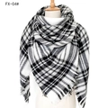 Women's oversized black and white plaid faux cashmere scarf with fringe details - 140x140cm / 04# Off-White Light Grey Plaid