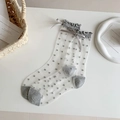 Light gray sheer polka dot socks with elegant ruffle cuffs and decorative silk bows - Gray