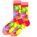 Vibrant red and pink tropical floral print cotton mid-calf socks for women - EU 36-42 / Red Background Colorful Flowers