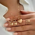 Elegant gold heart jewelry set including pendant necklace, earrings and chain ring - Chain Style Heart Pendant 3-Piece Set (6357001HB)