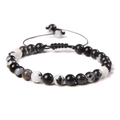 Adjustable 6mm marble stone beaded bracelet with black woven cord for men and women - 6mm (Stretchable) / Black and White Zebra Stone