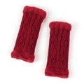 Mitaines rouges en tricot torsadé avec bordure en fausse fourrure douce aux extrémités - Taille unique / Bordeaux