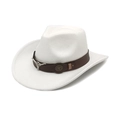 Chapeau de cowboy blanc classique en feutre avec ceinture en similicuir et tête de taureau - M (56-58cm) / Blanc