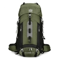 Army green 60L large capacity outdoor hiking backpack with black accents and gear loops - 56-75L / Dark Green