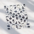 Stickers ongles 3D M-914 à paillettes noires avec motifs chat, nœud et roses - M-914-Avec Colle Gelée