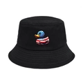 Unisex black cotton bucket hat featuring a cartoon duck with American flag pattern design - M (56-58cm) / Black