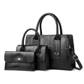 Black 3pcs handbag set including large tote and purse with geometric texture - Three-Piece Set / Black