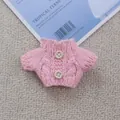 Pink cable knit doll cardigan with white buttons for small plush toys and Labubu - New Pink Sweater (with Wood Button)